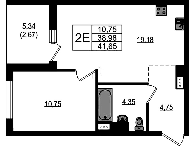 1-комнатная квартира 41.65 м², 16/23 эт., ЖК «Южная Нева»